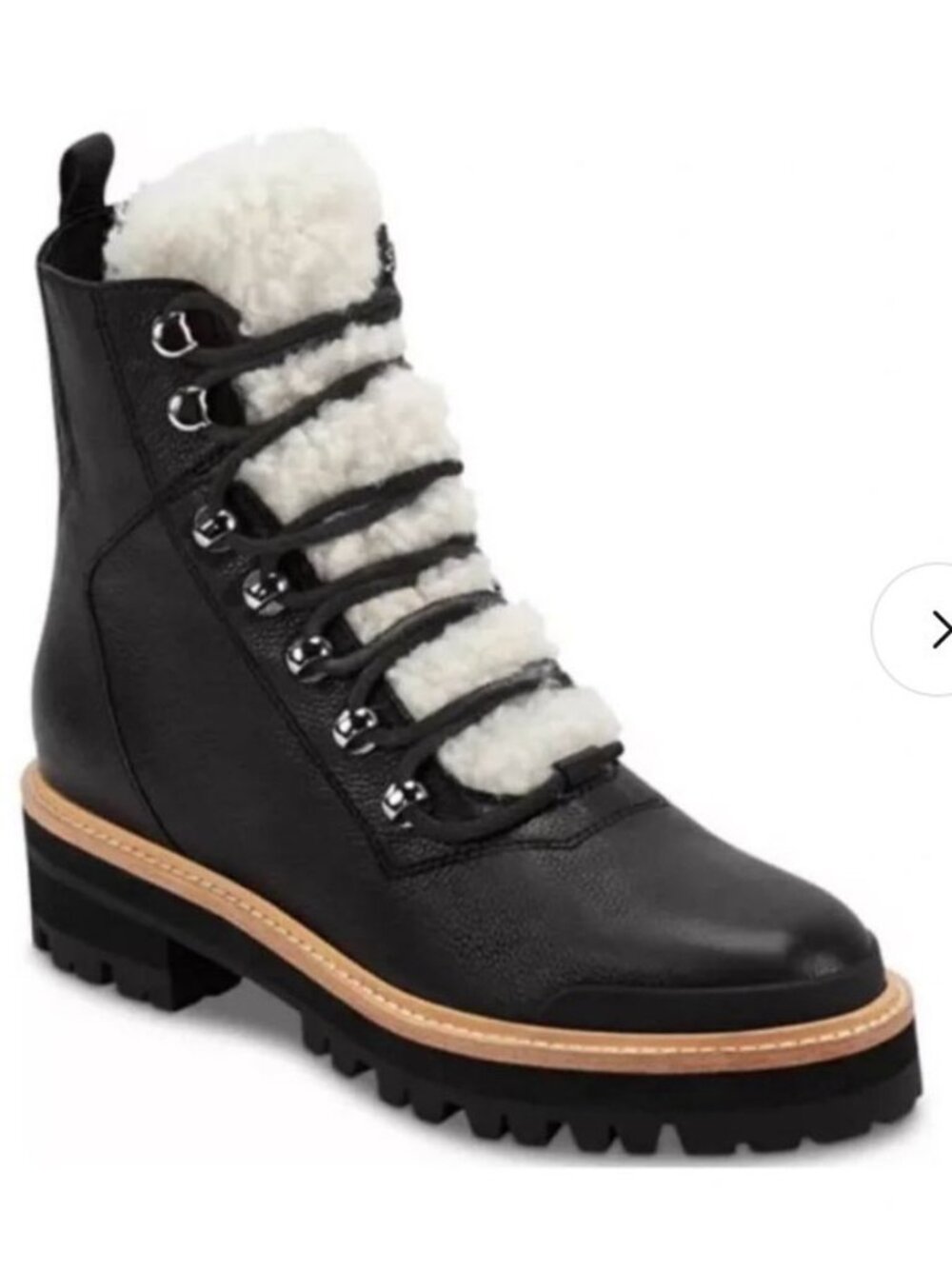 Marc Fisher LTD Isabel Faux Fur Sherpa Lined Lace Up Leather Boots Black Size 9